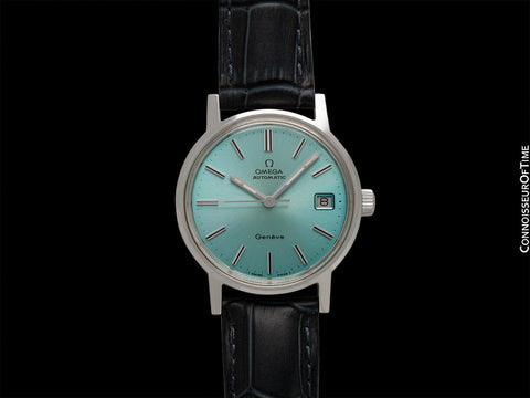 1972 Omega Geneve Vintage Mens Automatic Watch with Tiffany Blue Dial - Stainless Steel