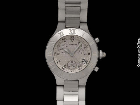 Cartier 21C Chronoscaph Chronograph Stainless Steel Mens Ref. 2424 Watch - Papers