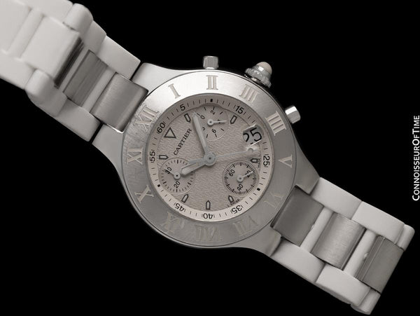 Cartier 21C Chronoscaph Chronograph Stainless Steel Mens Ref. 2424 Watch - Papers