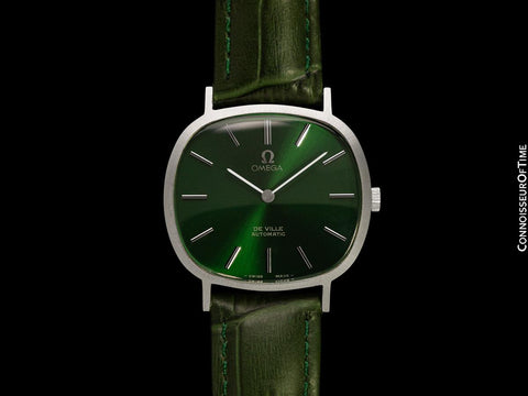 1973 Omega De Ville Mens Classic Vintage TV Shape Automatic Emerald Green Dial Watch - Stainless Steel