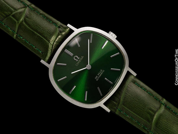 1973 Omega De Ville Mens Classic Vintage TV Shape Automatic Emerald Green Dial Watch - Stainless Steel