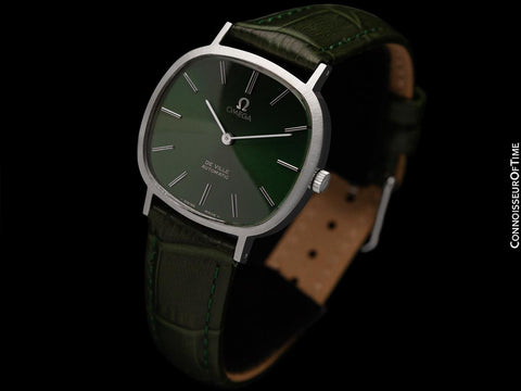 1973 Omega De Ville Mens Classic Vintage TV Shape Automatic Emerald Green Dial Watch - Stainless Steel