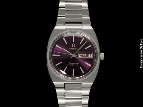 1979 Omega Seamaster Vintage Mens Bracelet Automatic Day Date Royal Amethyst Dial Watch - Stainless Steel