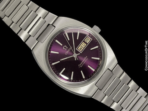 1979 Omega Seamaster Vintage Mens Bracelet Automatic Day Date Royal Amethyst Dial Watch - Stainless Steel