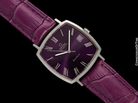 1977 Omega Geneve Vintage Mens Automatic Royal Amethyst Dial Dress Watch - Stainless Steel