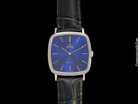 1973 Omega De Ville Vintage Mens Automatic Classic Retro TV Case Watch with Kashmir  Blue Dial - Stainless Steel