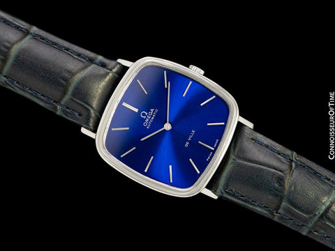 1973 Omega De Ville Vintage Mens Automatic Classic Retro TV Case Watch with Kashmir  Blue Dial - Stainless Steel