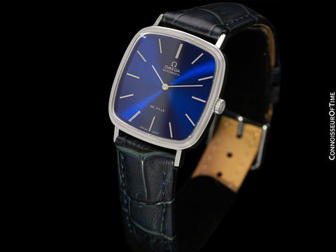 1973 Omega De Ville Vintage Mens Automatic Classic Retro TV Case Watch with Kashmir  Blue Dial - Stainless Steel
