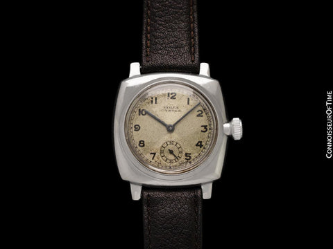 1938 Rolex Rare Early Oyster Vintage Mens Full Size Watch with Bow Tie Dial - Stainless Steel