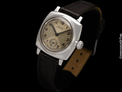1938 Rolex Rare Early Oyster Vintage Mens Full Size Watch with Bow Tie Dial - Stainless Steel