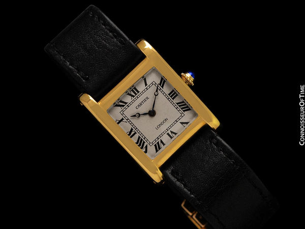 c. 1950 Cartier London Vintage Mens "Collection Privee" Level Ultra Rare Tank Normale Watch - 18K Gold