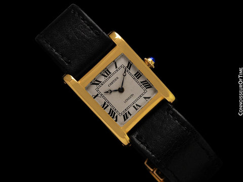 c. 1950 Cartier London Vintage Mens "Collection Privee" Level Ultra Rare Tank Normale Watch - 18K Gold