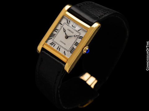 c. 1950 Cartier London Vintage Mens "Collection Privee" Level Ultra Rare Tank Normale Watch - 18K Gold