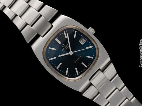 1977 Omega Geneve Vintage Mens Automatic Bracelet Smoked Sapphire Dial Watch - Stainless Steel