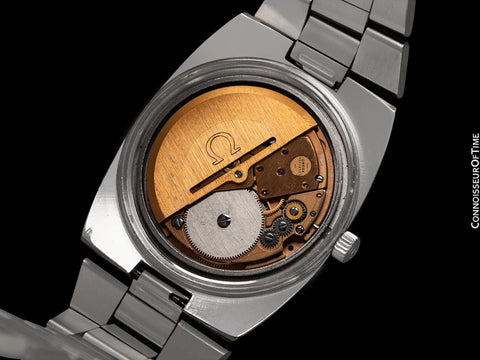1977 Omega Geneve Vintage Mens Automatic Bracelet Smoked Sapphire Dial Watch - Stainless Steel