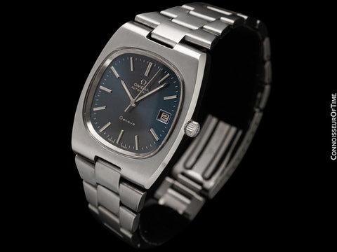 1977 Omega Geneve Vintage Mens Automatic Bracelet Smoked Sapphire Dial Watch - Stainless Steel