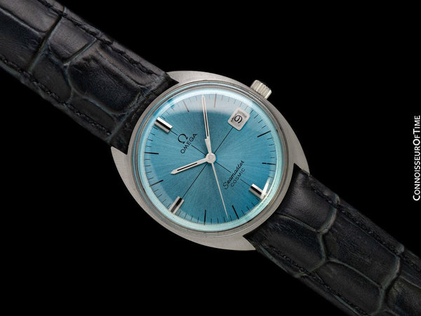 1969 Omega Vintage Mens Seamaster Cosmic Retro Handwound Watch with Sky Blue Dial - Stainless Steel