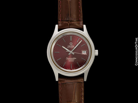 1971 Omega Seamaster Cosmic 2000 Vintage Retro Mens Dive Watch with Bordeaux Wine Dial - Stainless Steel
