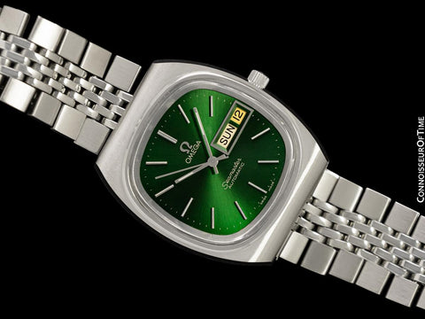 1981 Omega Seamaster Vintage Mens Bracelet Automatic Day Date Emerald Green Watch - Stainless Steel