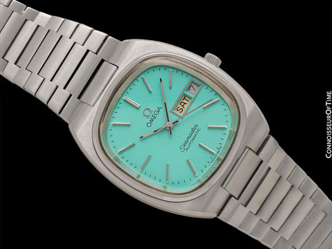 1981 Omega Seamaster Vintage Mens Bracelet Automatic Day Date Tiffany Blue Watch - Stainless Steel