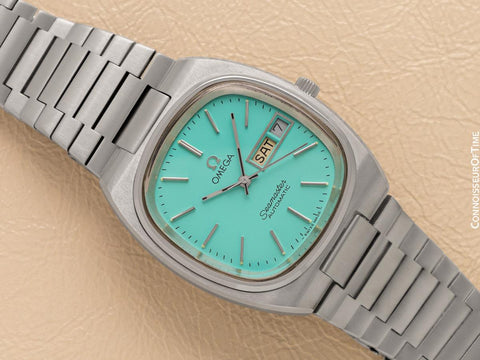 1981 Omega Seamaster Vintage Mens Bracelet Automatic Day Date Tiffany Blue Watch - Stainless Steel