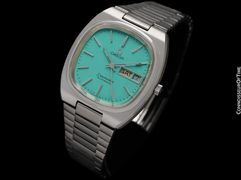 1981 Omega Seamaster Vintage Mens Bracelet Automatic Day Date Tiffany Blue Watch - Stainless Steel