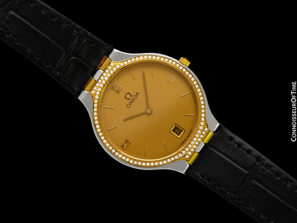 Omega De Ville "Symbol" Mens Stainless Steel & Solid 18K Gold Watch with Diamonds