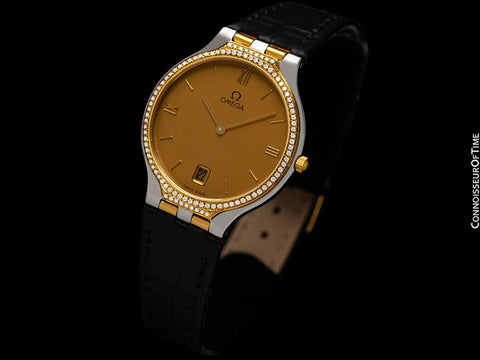 Omega De Ville "Symbol" Mens Stainless Steel & Solid 18K Gold Watch with Diamonds