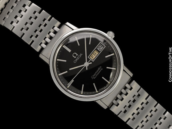c. 1976 Omega Seamaster Mens Automatic, Double Quick-Set Day Date Black Dial Watch - Stainless Steel
