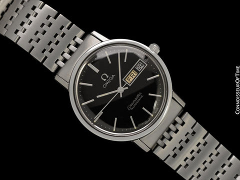 c. 1976 Omega Seamaster Mens Automatic, Double Quick-Set Day Date Black Dial Watch - Stainless Steel