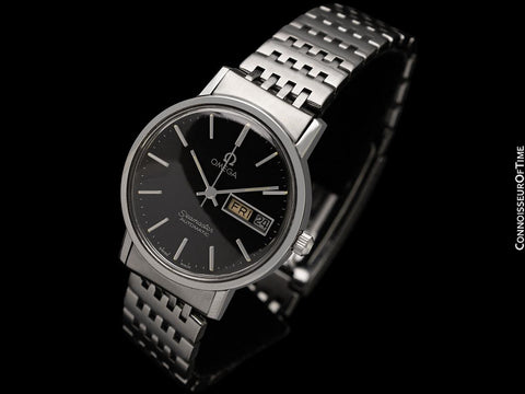 c. 1976 Omega Seamaster Mens Automatic, Double Quick-Set Day Date Black Dial Watch - Stainless Steel