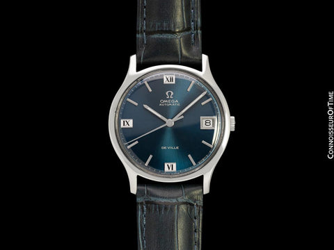 1969 Omega De Ville Vintage Mens Automatic Watch with Royal Blue Cartouche Dial - Stainless Steel