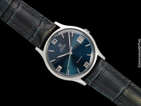 1969 Omega De Ville Vintage Mens Automatic Watch with Royal Blue Cartouche Dial - Stainless Steel