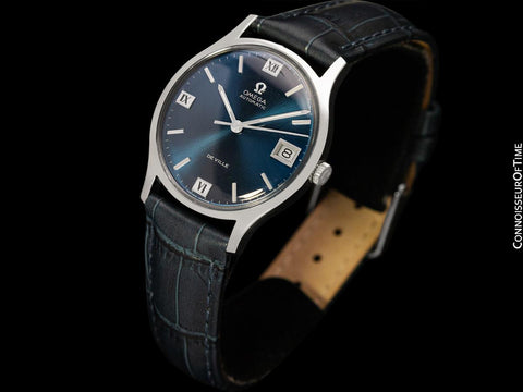 1969 Omega De Ville Vintage Mens Automatic Watch with Royal Blue Cartouche Dial - Stainless Steel