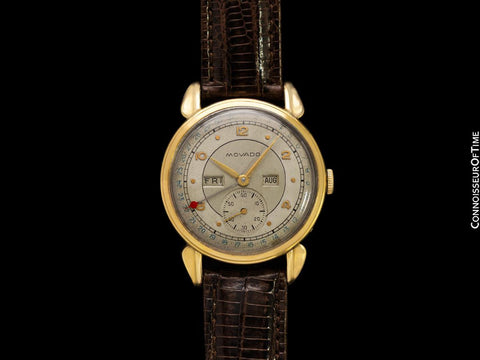 1940's Movado Vintage Triple Calendar Mens 14K Gold Watch - The Calendograph