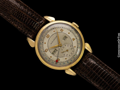 1940's Movado Vintage Triple Calendar Mens 14K Gold Watch - The Calendograph