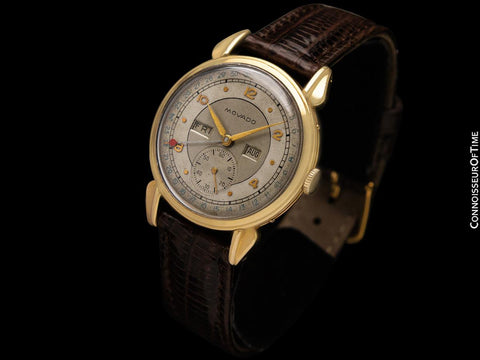 1940's Movado Vintage Triple Calendar Mens 14K Gold Watch - The Calendograph