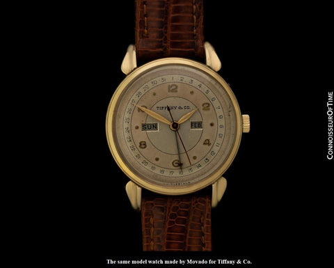 1940's Movado Vintage Triple Calendar Mens 14K Gold Watch - The Calendograph