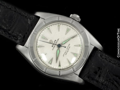 1951 Rolex Vintage Mens Oyster Perpetual Bubbleback Watch, Ref. 6015 - Stainless Steel