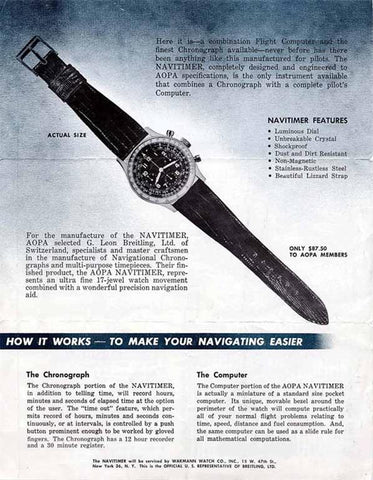 1966 Breitling Navitimer Vintage Aviator's AOPA Chronograph Watch - 18K Gold Plated & Stainless Steel
