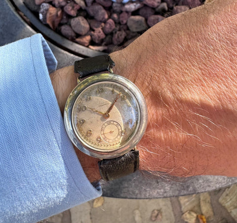 1920's Movado Full Hermetic Mens Nickel Watch - Early Waterproof Design