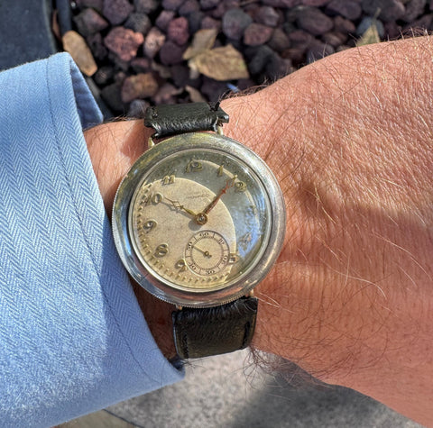 1920's Movado Full Hermetic Mens Nickel Watch - Early Waterproof Design