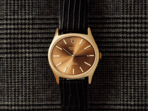 1974 Rolex Cellini Vintage Mens Handwound TV Watch with Bronze Dial, Ref. 3806 - 18K Gold