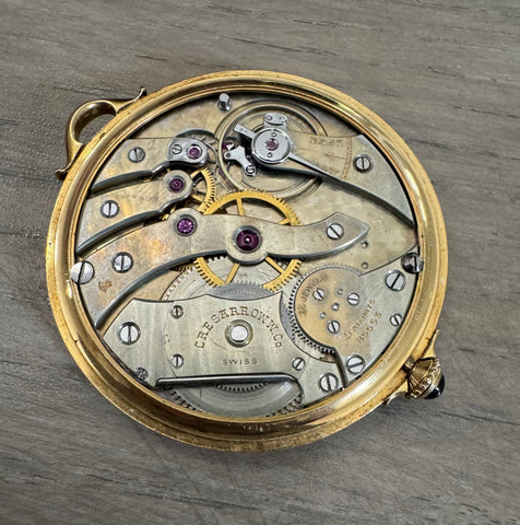 1920 Cresarrow (by Piguet with case same as V & C) Mens Rare & Unusual Art Deco 42mm Pocket Watch - 18K Gold & Enamel