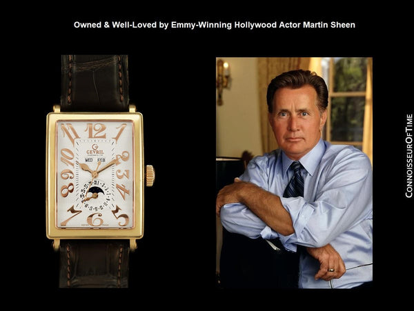 Owned & Loved By Martin Sheen - Magazine Worn Gevril Avenue of Americas Massive Mens 18K Rose Gold Annual Calendar Moonphase Watch