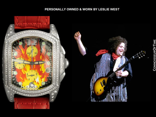 Techno Diamond Encrusted Flame Dial Watch - Personally Owned & Worn By Leslie West with Two COAs