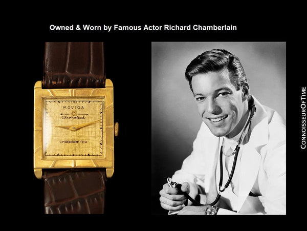 1960's Moviga Marvin Hime Vintage 18K Gold Mens Watch - Owned & Worn by Richard Chambelain