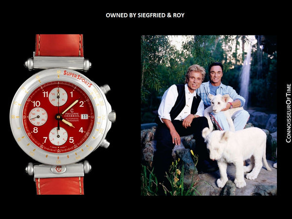 Owned by Siegfried & Roy with Photo - Philippe Charriol Mens Red Chronograph Stainless Steel Watch
