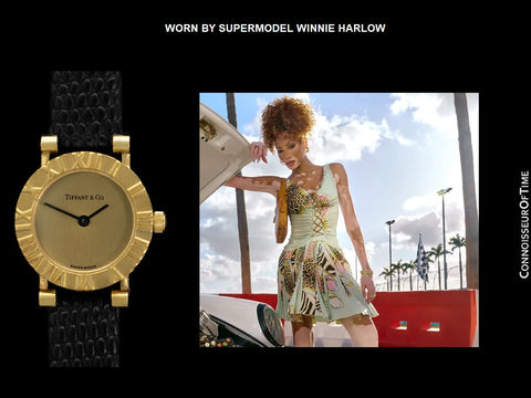 Tiffany & Co. Atlas Ladies 18K Gold Watch with Boxes - WORN BY SUPERMODEL WINNIE HARLOW