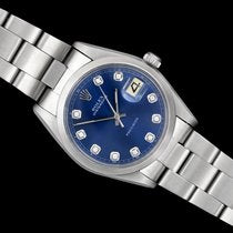 1966 Rolex Oysterdate Mens Vintage Ref. 6694 Date Watch with Blue Dial - Stainless Steel & Diamonds